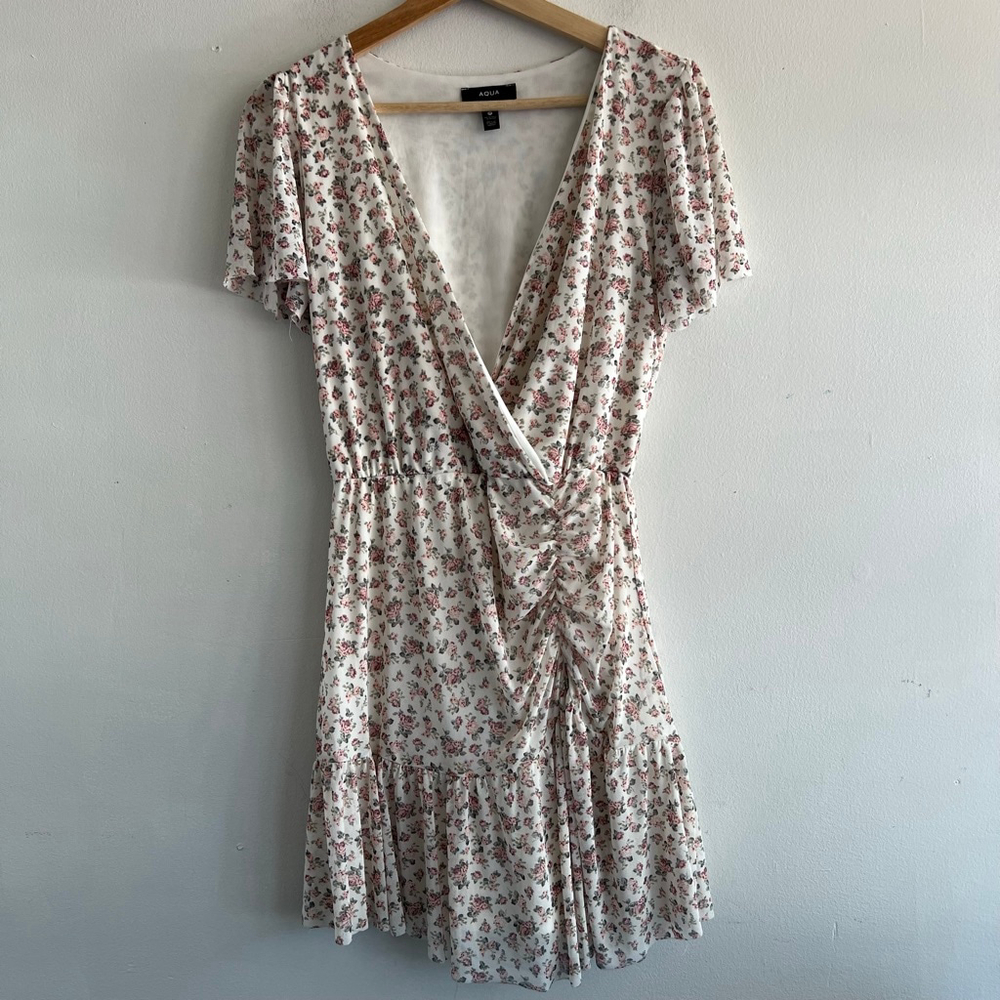 AQUA Floral Mini Dress M White Pink